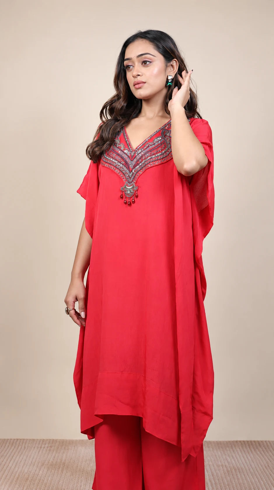 Gulabi Rang – Embroidered Kaftan Set by Gold Lady - Side View