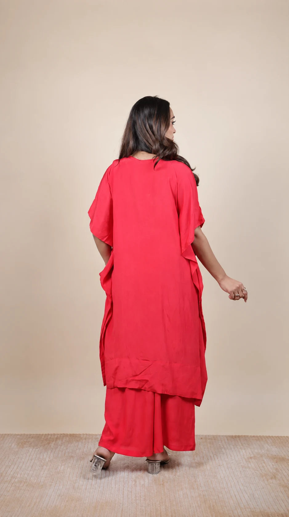 Gulabi Rang – Embroidered Kaftan Set by Gold Lady - Back View