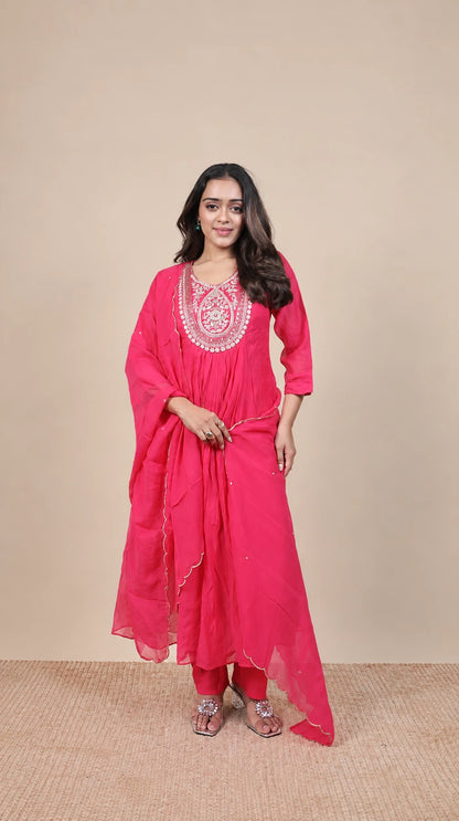 Gulrukh – Pink Zari Embroidered Suit by Gold Lady - Detail View