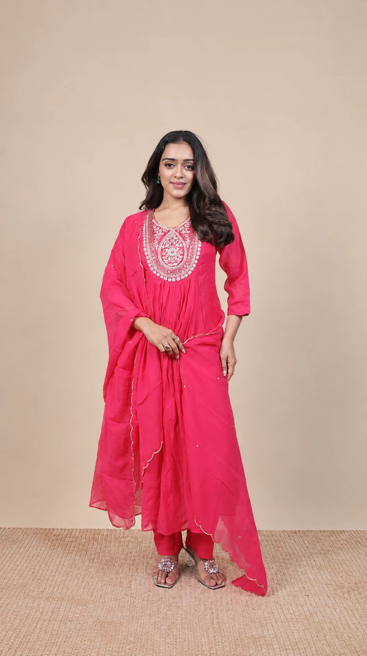 Gulrukh – Pink Zari Embroidered Suit by Gold Lady - Detail View