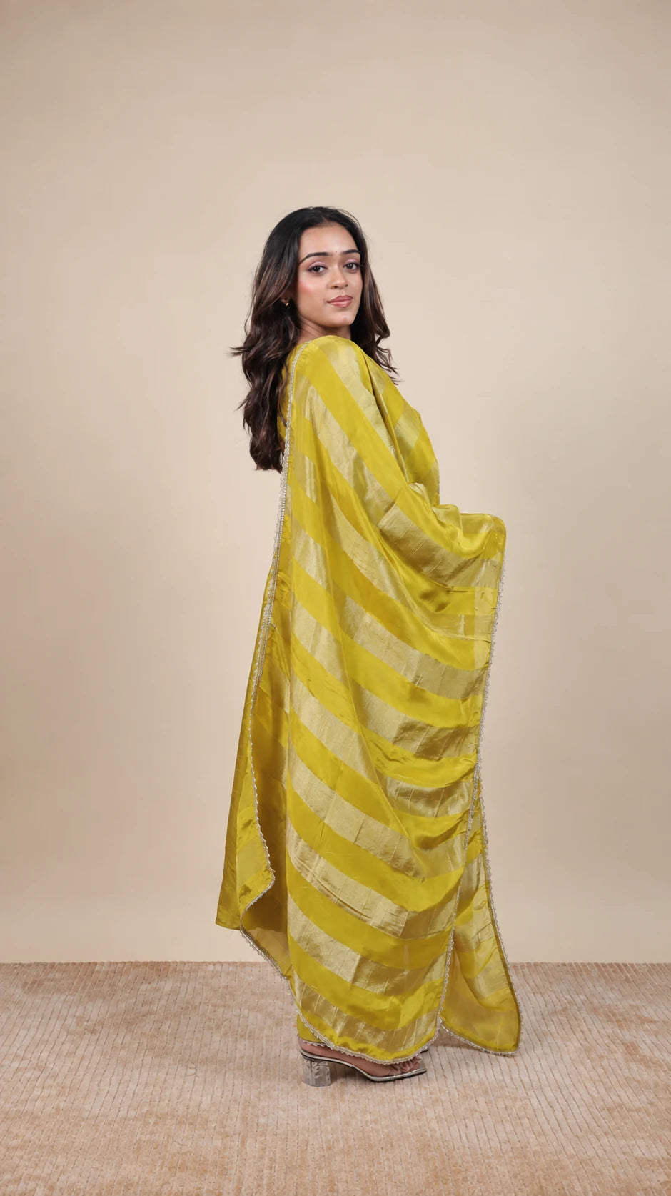 Haldi – Mustard Embroidered Anarkali Set by Gold Lady - Detail View
