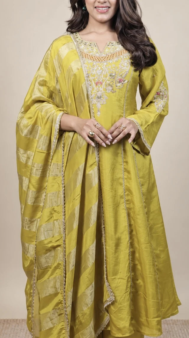 Haldi – Mustard Embroidered Anarkali Set by Gold Lady - Back View