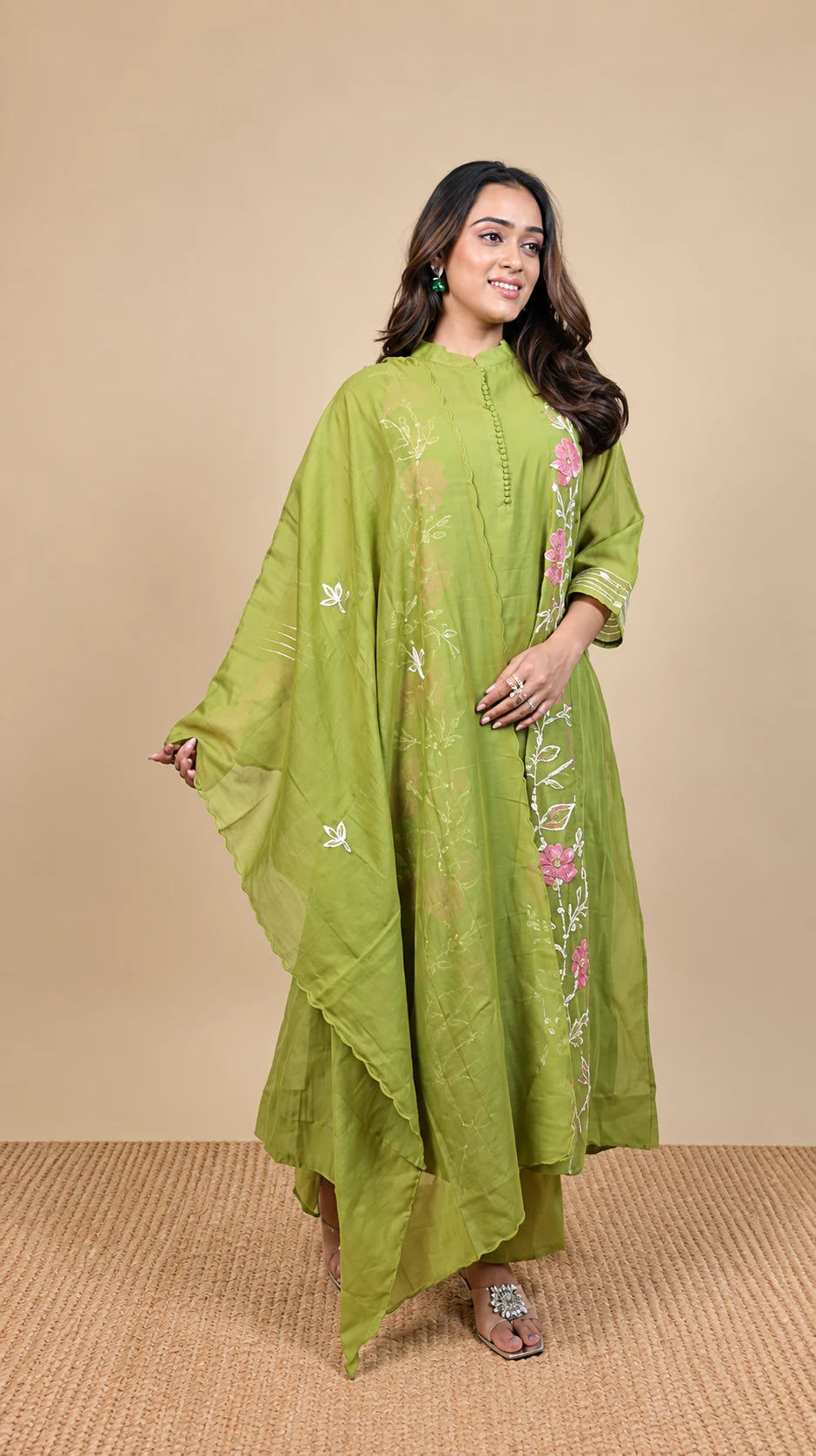 Haritima – Gulabi Phool Embroidered Suit by Gold Lady - Detail View