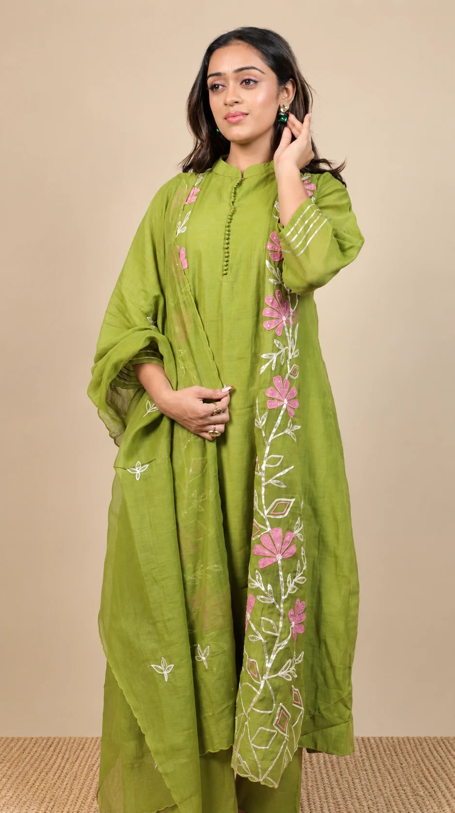 Haritima – Gulabi Phool Embroidered Suit by Gold Lady - Front View