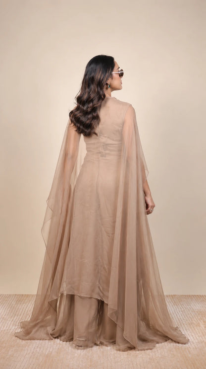 Ivory – Embroidered Cape Set by Gold Lady - Full Look
