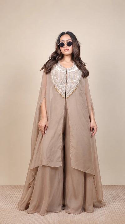 Ivory – Embroidered Cape Set by Gold Lady - Side View