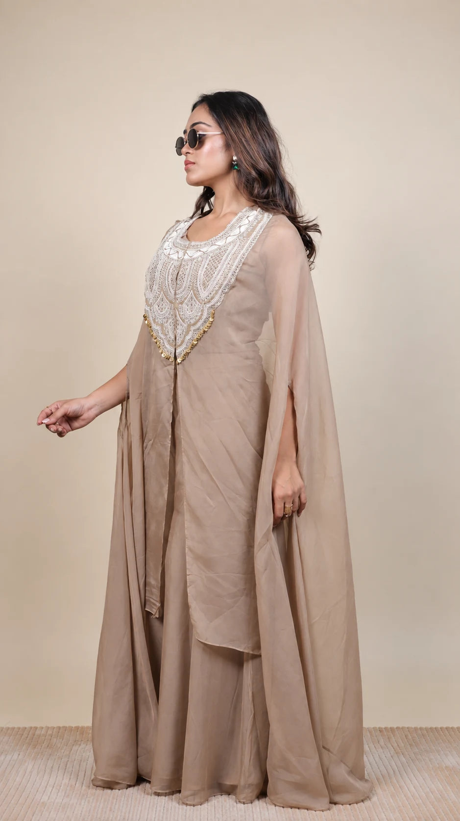 Ivory – Embroidered Cape Set by Gold Lady - Back View