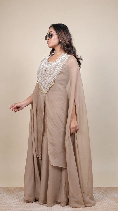 Ivory – Embroidered Cape Set by Gold Lady - Back View