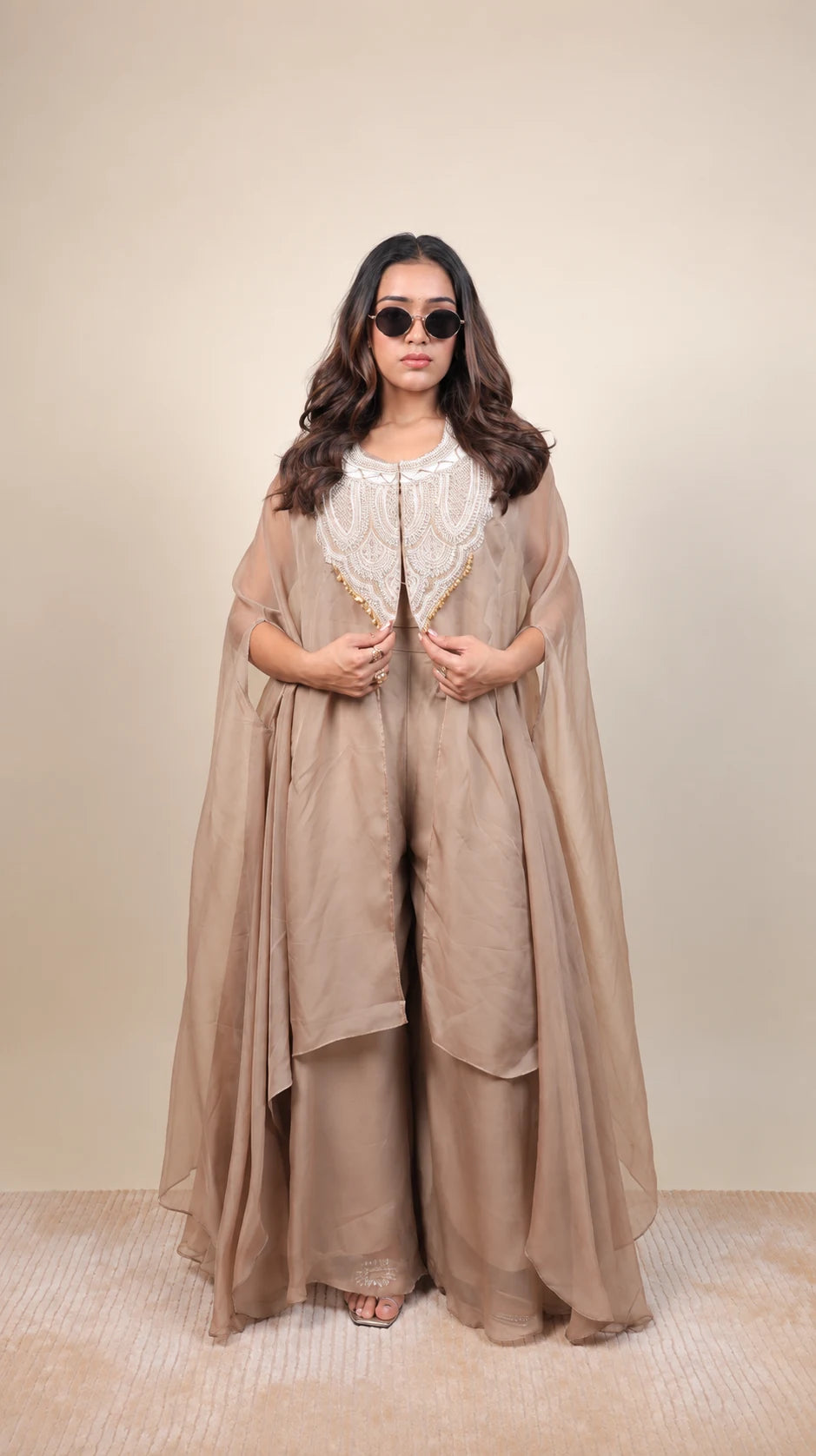 Ivory – Embroidered Cape Set by Gold Lady - Front View