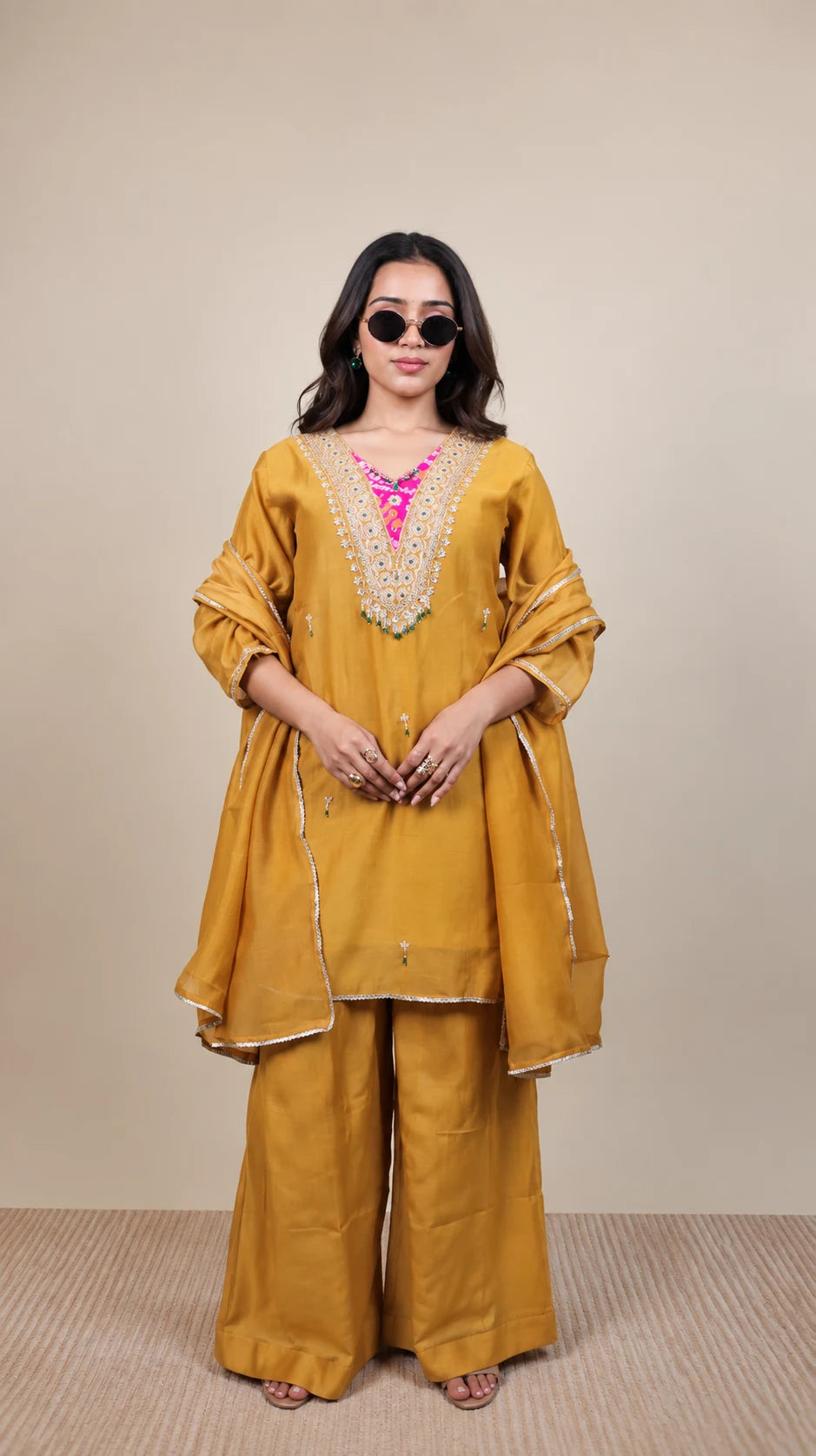 Kanak – Pink Zari Embroidered Suit by Gold Lady - Front View