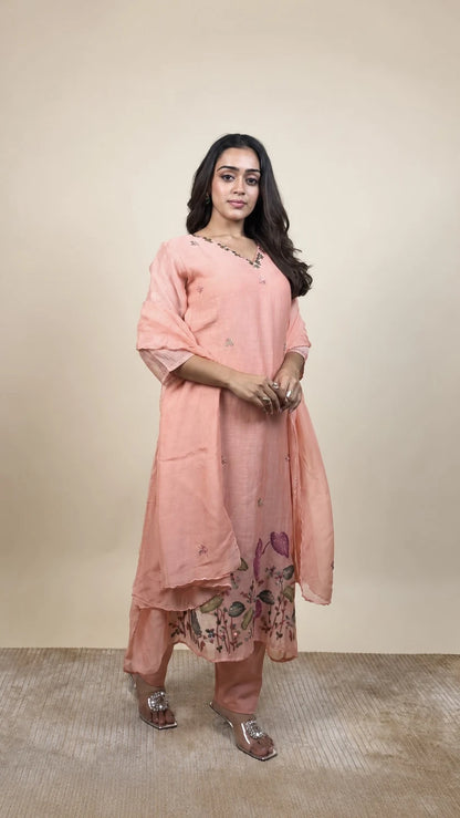Madhavi – Peach Floral Embroidery Suit by Gold Lady - Side View