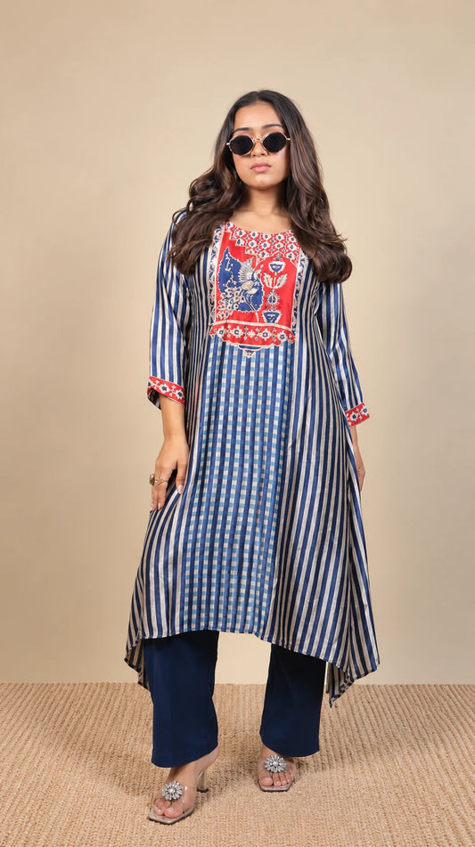 Neelam Rangrez – Printed Embroidered Suit by Gold Lady - Front View