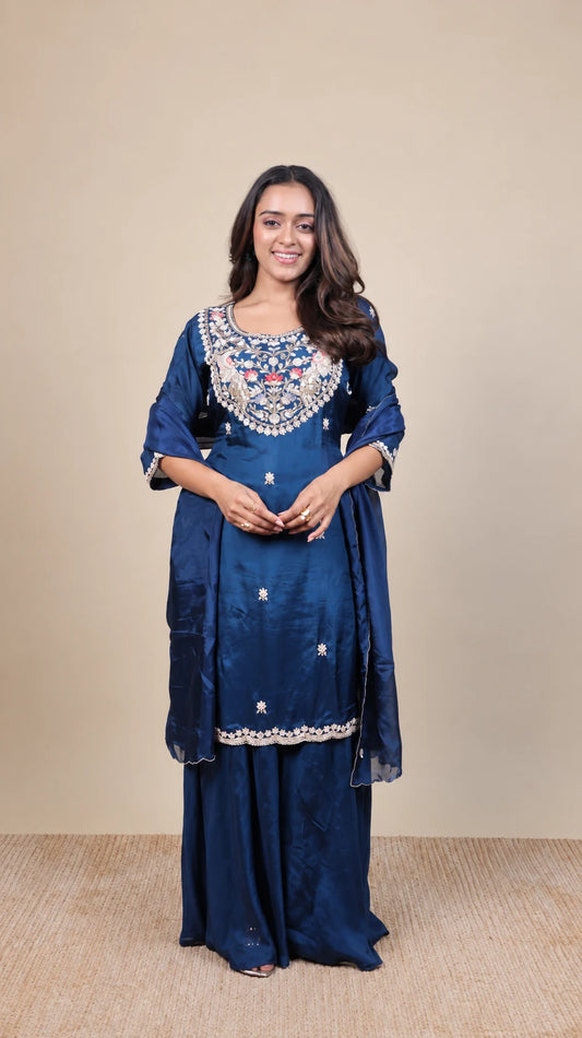 Neslambari – Floral Zari Suit by Gold Lady - Front View