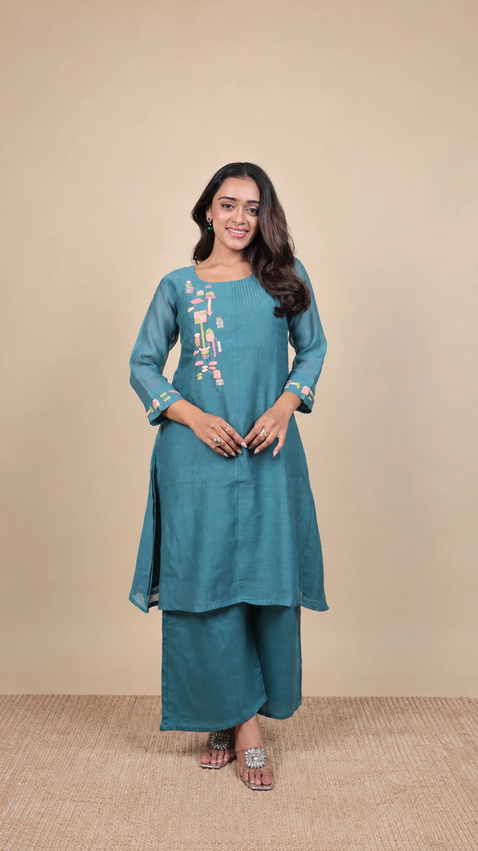 Neelanjali – Aqua Embroidered Suit by Gold Lady - Full Look
