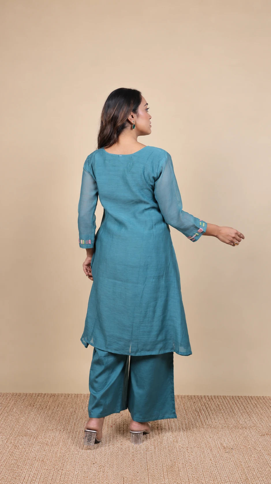 Neelanjali – Aqua Embroidered Suit by Gold Lady - Back View