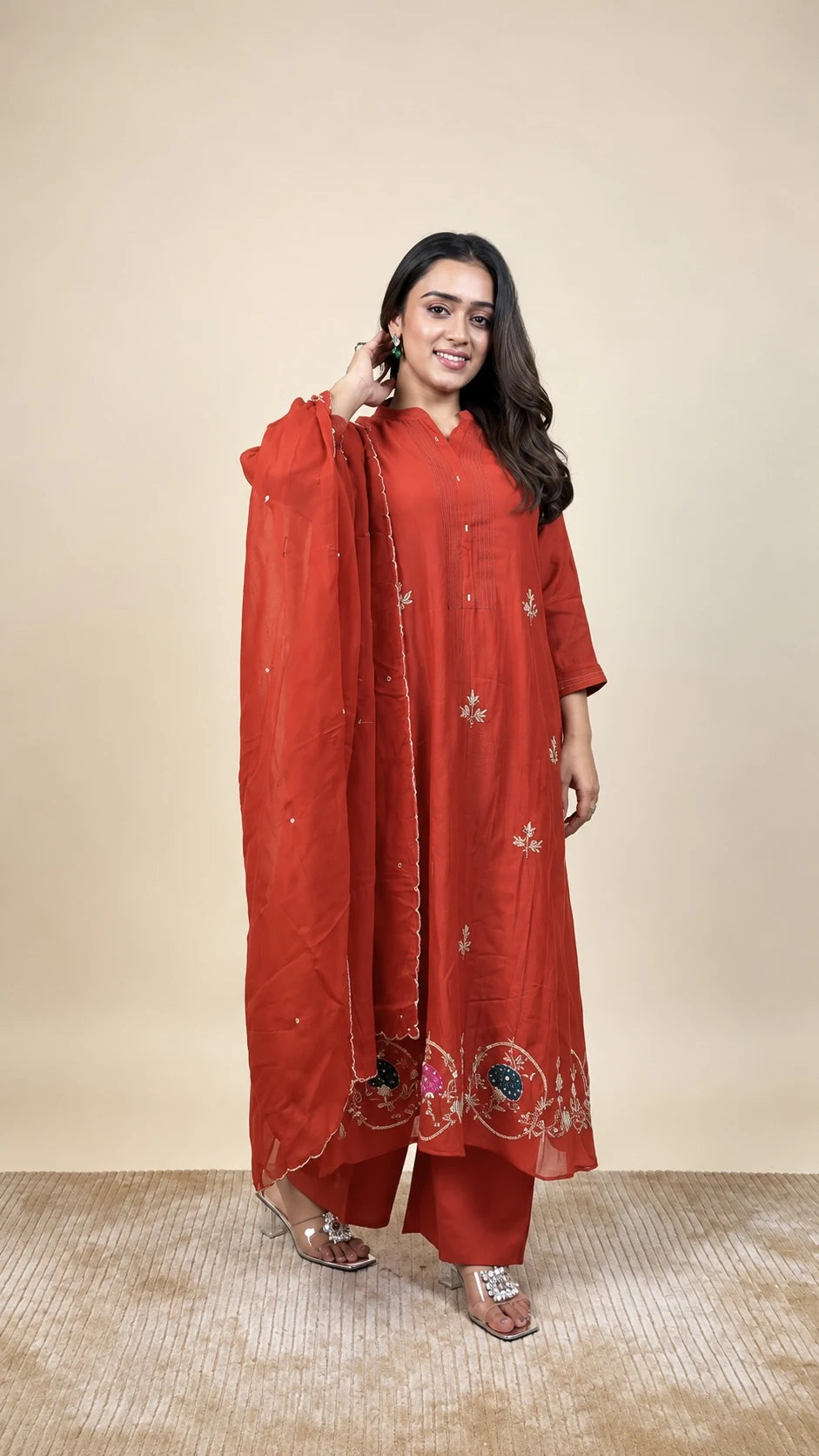 Rajlaxmi – Crimson Embroidered Suit by Gold Lady - Side View