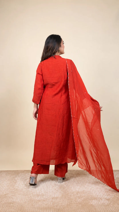 Rajlaxmi – Crimson Embroidered Suit by Gold Lady - Detail View