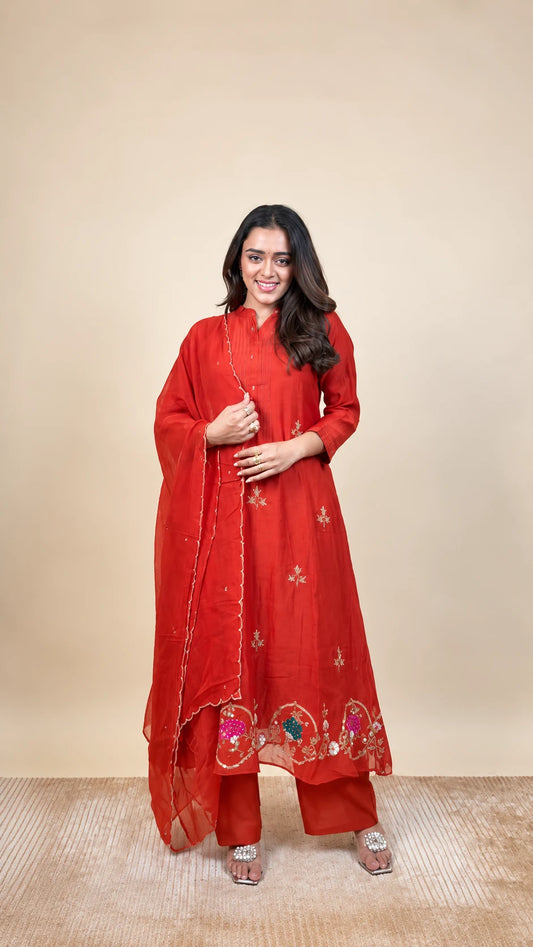 Rajlaxmi – Crimson Embroidered Suit by Gold Lady - Back View