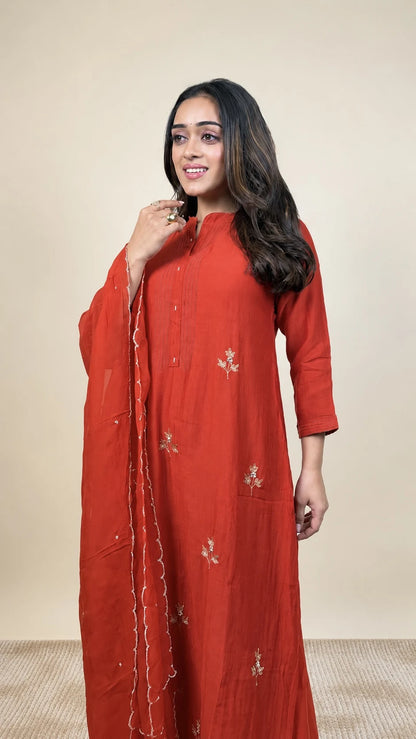 Rajlaxmi – Crimson Embroidered Suit by Gold Lady - Front View