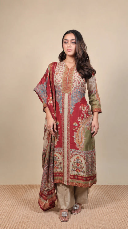 Rajvanshi – Kashmiri Printed Embroidered Suit by Gold Lady - Detail View