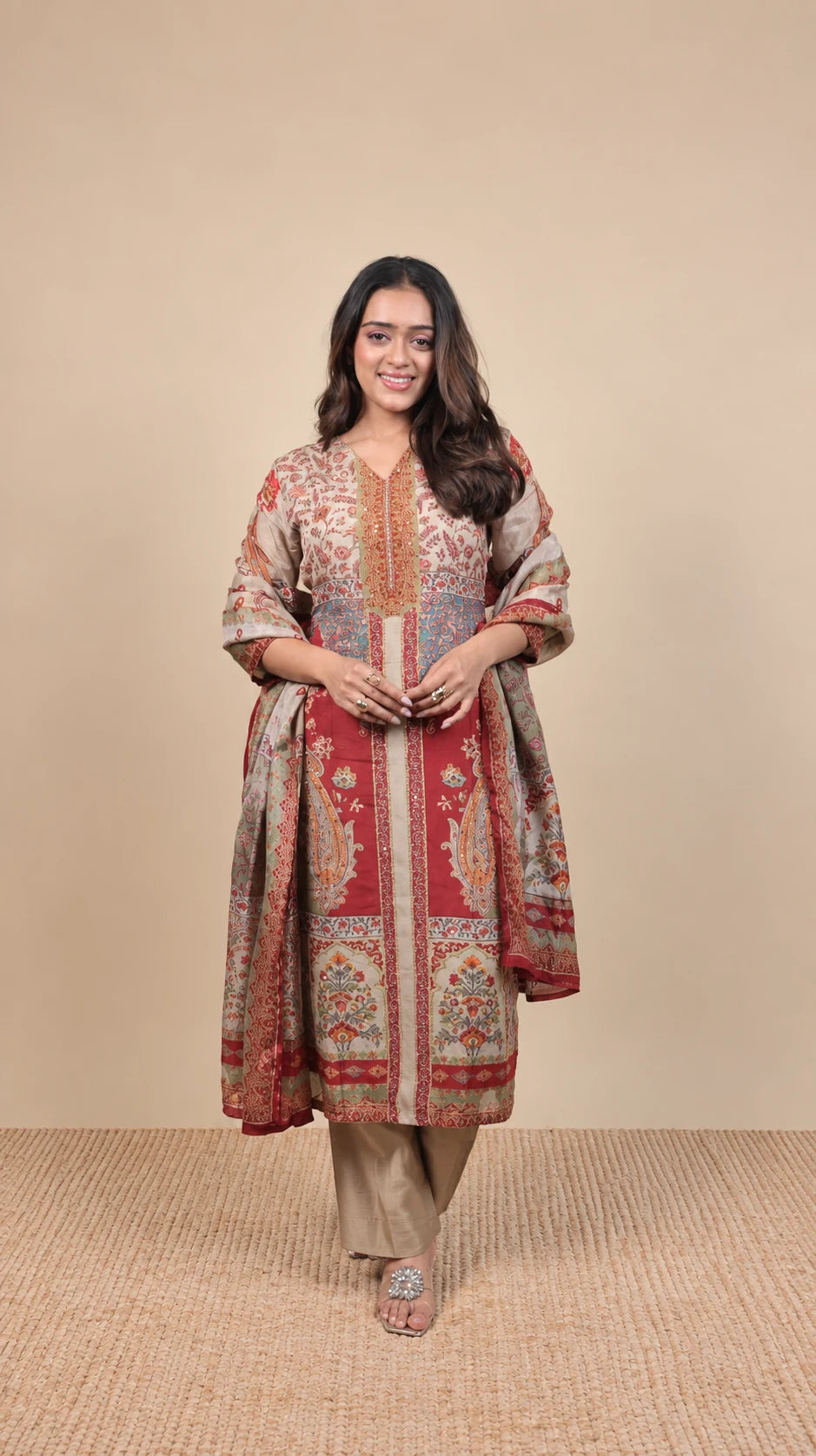 Rajvanshi – Kashmiri Printed Embroidered Suit by Gold Lady - Back View