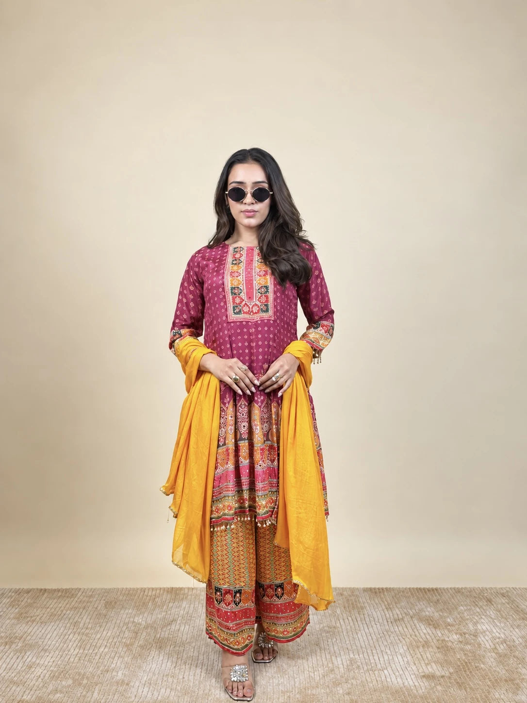 Rangoli Riwaaz – Ajrakh Print Suit by Gold Lady - Detail View