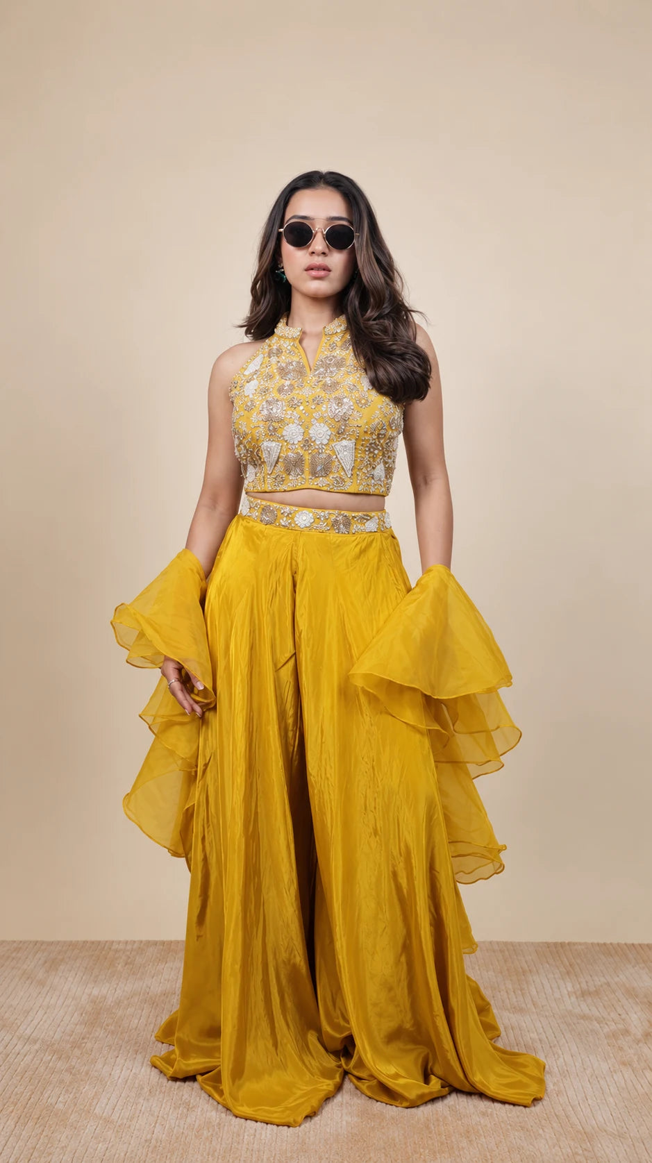 Sunehra – Embroidered Lehenga Set by Gold Lady - Front View