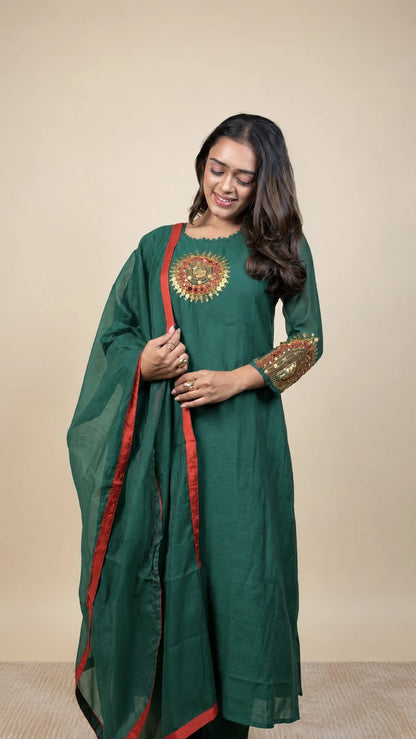 Vanya – Emerald Handwork Suit by Gold Lady - Front View